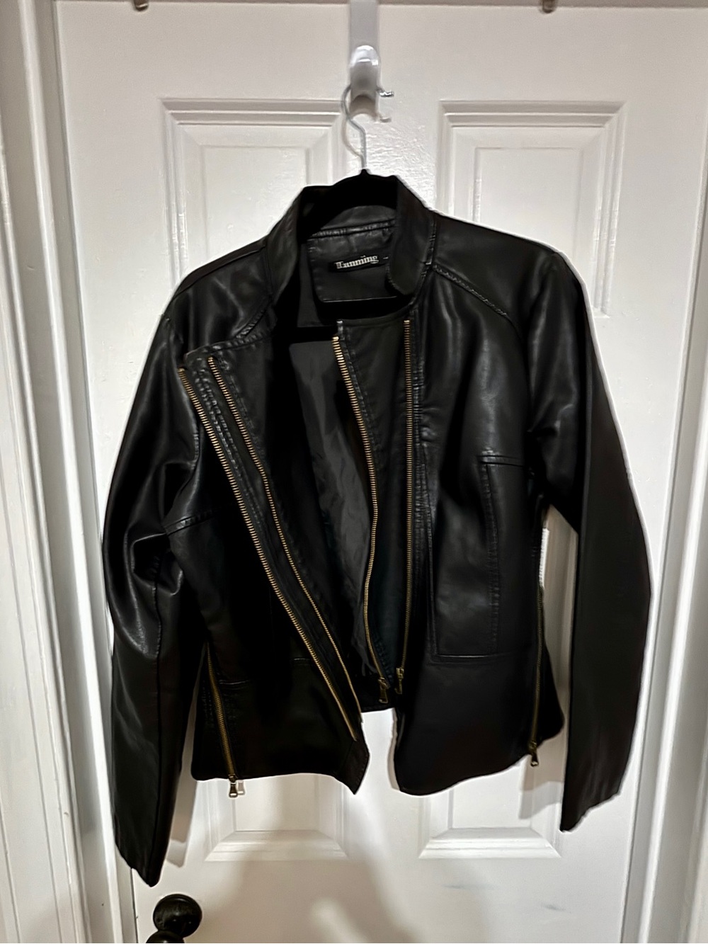 Women's Black Leather Unique Double Zip Moto Jacket